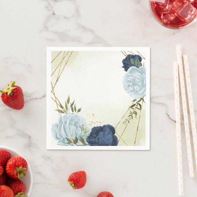 navy dusty blue flowers wedding napkin (Insitu)