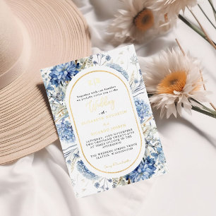 Navy Dusty Blue Gold Floral Spring Bloom Wedding