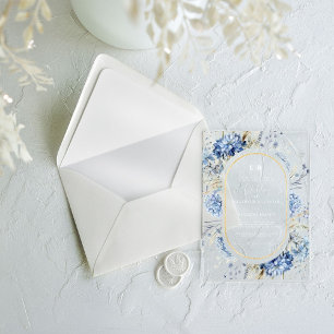 Navy Dusty Blue Gold Floral Spring Bloom Wedding  Acrylic Invitations