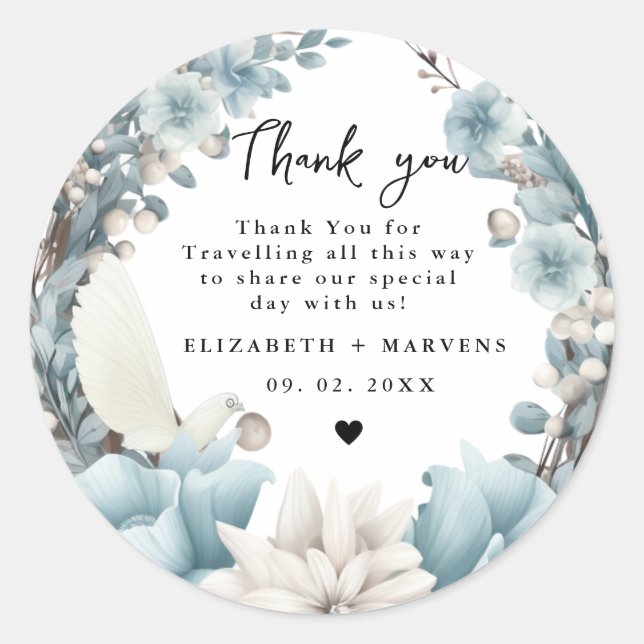 Navy Dusty Blue Gold Floral Spring Bloom Wedding Classic Round Sticker (Front)