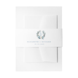 Navy Dusty Blue Gold Floral Spring Bloom Wedding Invitation Belly Band