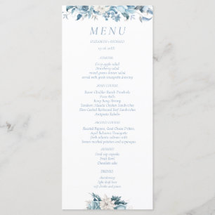 Navy Dusty Blue Gold Floral Spring Bloom Wedding Menu
