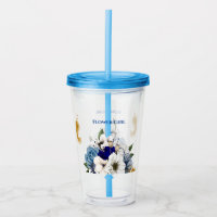 Navy Dusty Blue Ivory Floral Gold Splatter