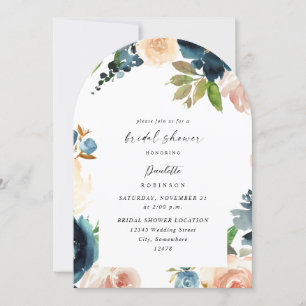 Navy & Dusty Blue, Pink Floral Bridal Shower Arc Invitation