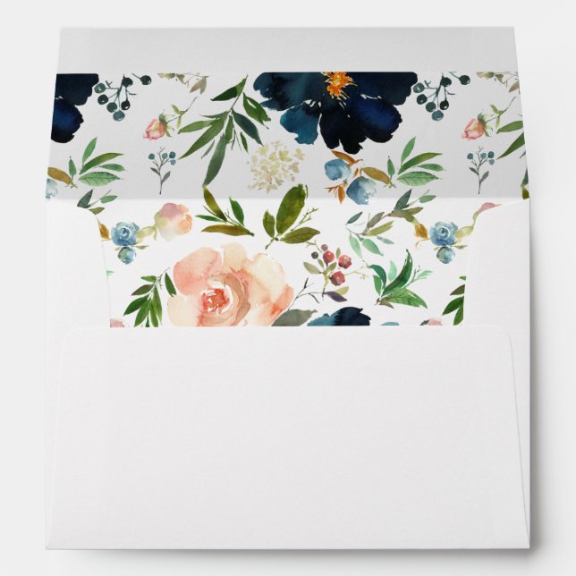Navy & Dusty Blue, Pink Floral Envelope (Back (Bottom))