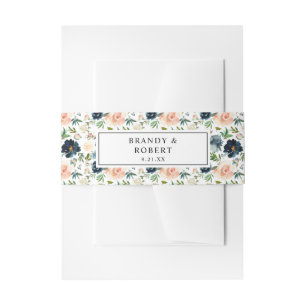 Navy & Dusty Blue Pink Floral  Invitation Belly Band
