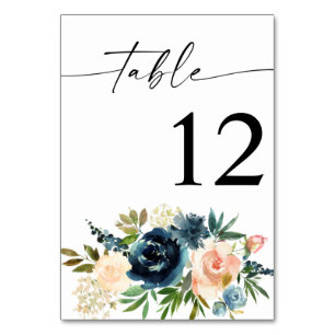 Navy, Dusty Blue & Pink Floral Table Number