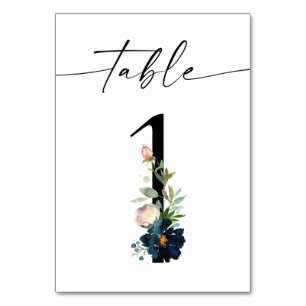 Navy, Dusty Blue & Pink Floral Table Number 1