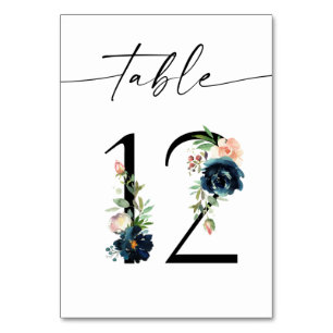 Navy, Dusty Blue & Pink Floral Table Number 12
