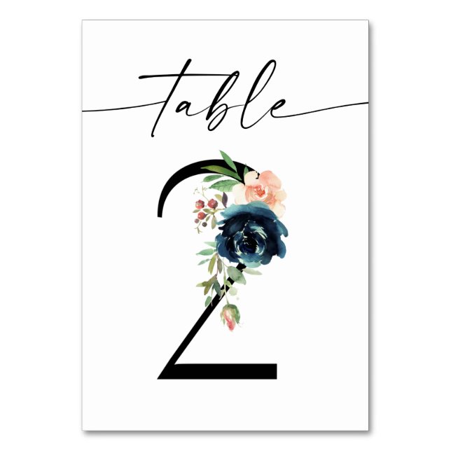 Navy, Dusty Blue & Pink Floral Table Number 2 (Front)
