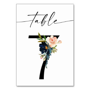 Navy, Dusty Blue & Pink Floral Table Number 7