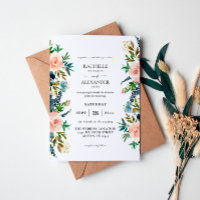 Navy, Dusty Blue & Pink Floral Wedding Invitation