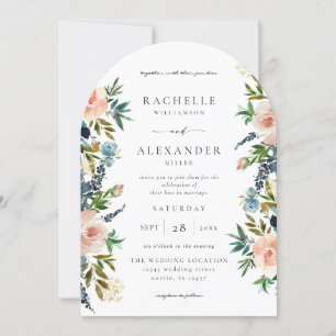 Navy, Dusty Blue & Pink Floral Wedding V2 Arc Invitation