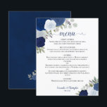 Navy & Dusty Blue Roses Budget Wedding Menu<br><div class="desc">These beautiful wedding menus are simple, elegant, and stylish while still being budget friendly and affordable. They feature a rustic boho chic design with a script calligraphy title, and hand painted watercolor roses in shades of dusty blue, navy, and indigo. The back features a cluster of the same flowers with...</div>