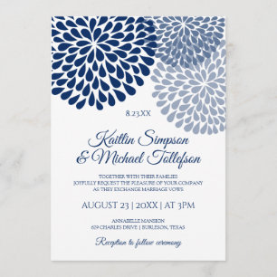 Navy & Dusty Blue Wedding Invitations   Floral