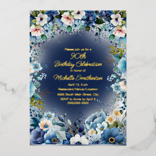 Navy Dusty Blue White Flowers 90th Birthday