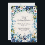 Navy Dusty Blue White Flowers 90th Birthday Invitation<br><div class="desc">Elegant navy and dusty blue with white watercolor floral 90th birthday party invitation for women. This invitation is designed for a 90th birthday but can be customised for anyone of any age. Purchase your invitations with the rounded edges on this card, or choose from a variety of other shapes on...</div>