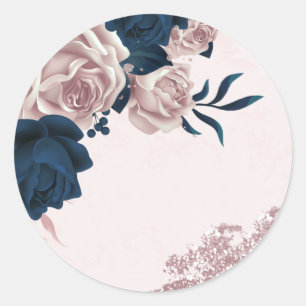 navy & dusty rose flowers pink classic round sticker