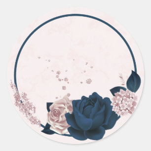 navy & dusty rose flowers thank you  classic round sticker
