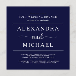 Navy Elegance Minimalist Post Wedding Brunch Invitation