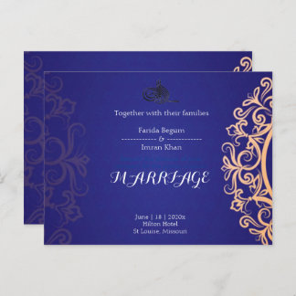 Navy Elegant Blue Muslim wedding Invitation Postcard