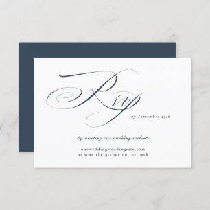 Navy Elegant Calligraphy Wedding Website QR CODE RSVP Card