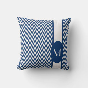 Navy Elegant Chevron Design with monogram Cushion