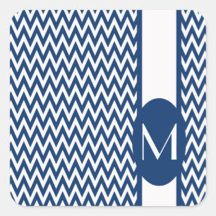 Navy Elegant Chevron Design with monogram Square Sticker