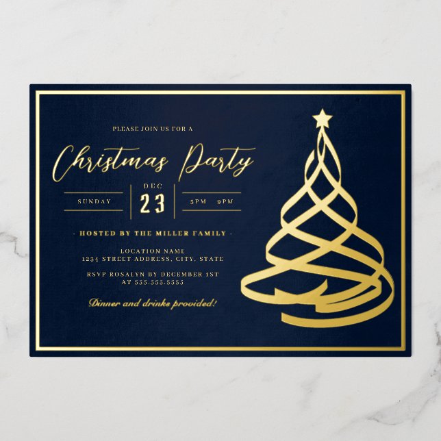 Navy Elegant Gold Tree Christmas Party (Front)
