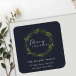 NAVY ELEGANT HOLLY BERRY WREATH CHRISTMAS ADDRESS SQUARE STICKER<br><div class="desc">If you need any further customisation please feel free to message me on yellowfebstudio@gmail.com.</div>