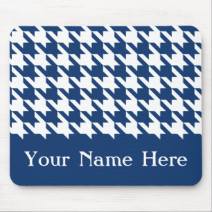 Navy Elegant Houndstooth with custom name Mouse Mat