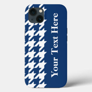 Navy Elegant Houndstooth with custom text iPhone 13 Case