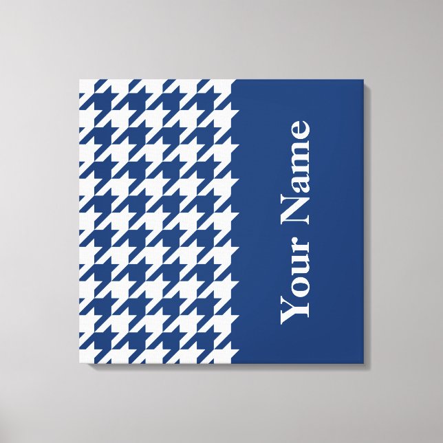 Navy Elegant Houndstooth with name Canvas Print (Front)