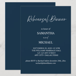 Navy Elegant Rehearsal Dinner Invitation
