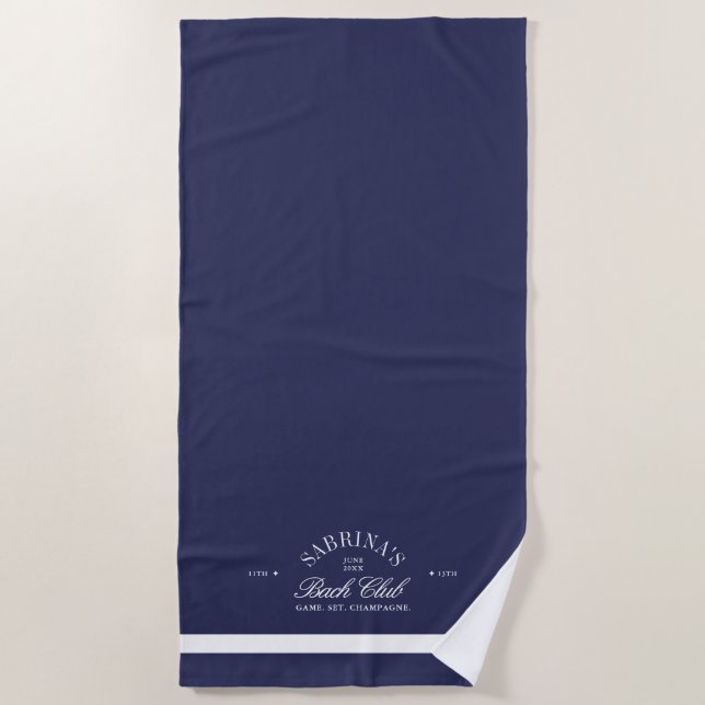 Navy Elegant Vintage Bachelorette Weekend Beach Towel (Front)