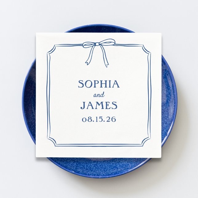 Navy Elegant Whimsical Simple Classic Bow Wedding Napkin (Creator Uploaded)