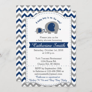 Navy Elephant Baby Shower Invitations