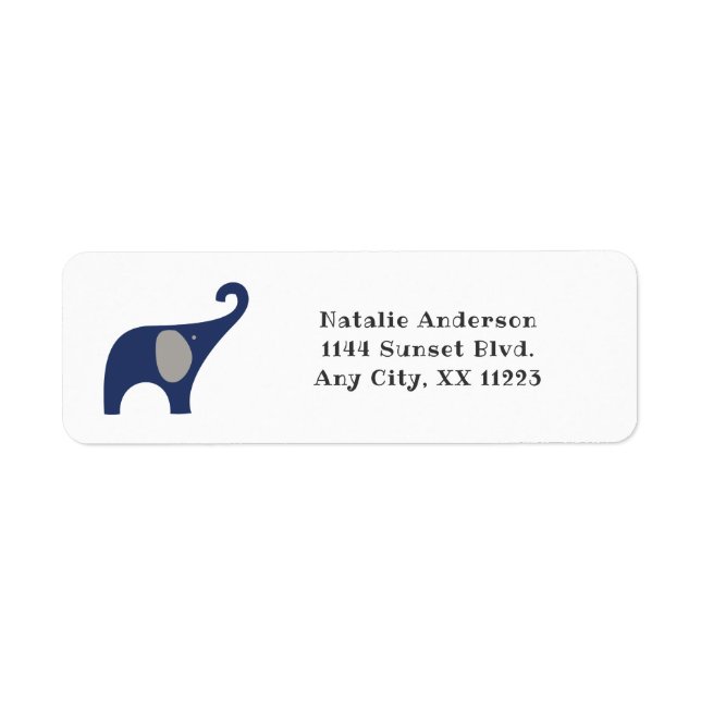 Navy Elephant Baby Shower Return Address label (Front)