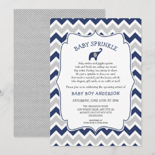 Navy elephant BOY baby sprinkle with cute poem Invitation