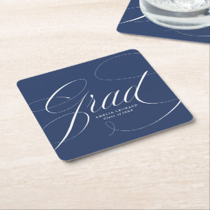 Navy   Eloquence Graduation Square Paper Coaster