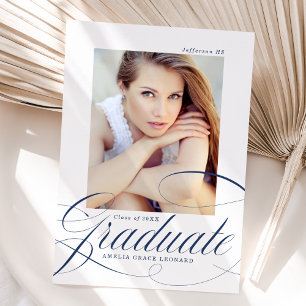 Navy   Eloquence Photo Graduation Announcement
