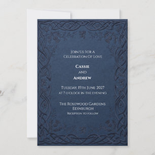 Navy Embossed Thistle Wedding Invitation