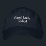 Navy Embroidered Cap – Good Luck Today! Cotton Hat<br><div class="desc">This navy cotton cap features the encouraging message "Good luck today!" embroidered in a clean and stylish font. The adjustable strap ensures a comfortable, one-size-fits-all fit. Made from durable cotton, this cap combines practicality with a motivational touch, making it a perfect gift for anyone embarking on a new challenge or...</div>