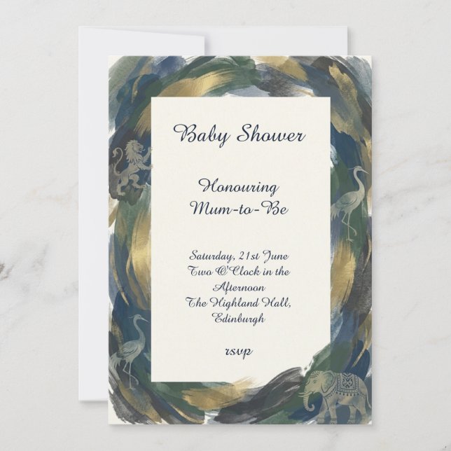 Navy Emerald Gold Baby Shower Invitation (Front)