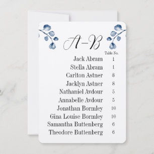 Navy Eucalyptus Alphabet 10 Guest Table Chart Card