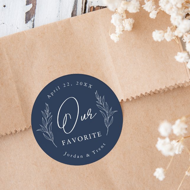 Navy Eucalyptus Our Favourite Wedding Favour Stick Classic Round Sticker (Creator Uploaded)