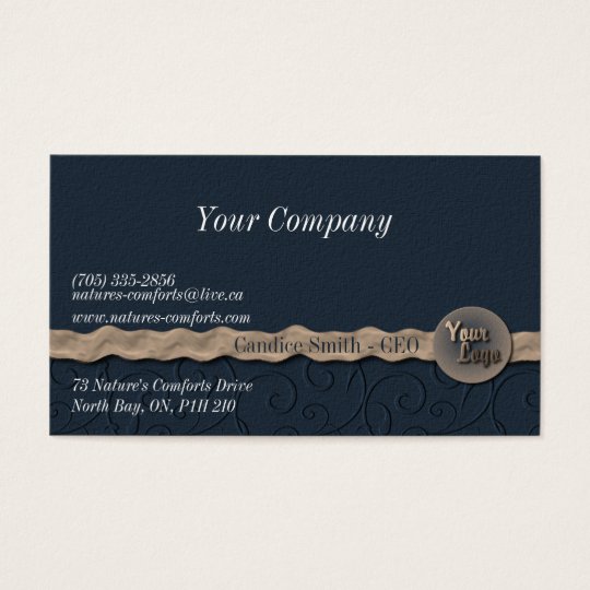 Navy Fabric & Ribbon Business Card