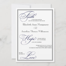 Navy Faith Hope Love Script Wedding Invitation
