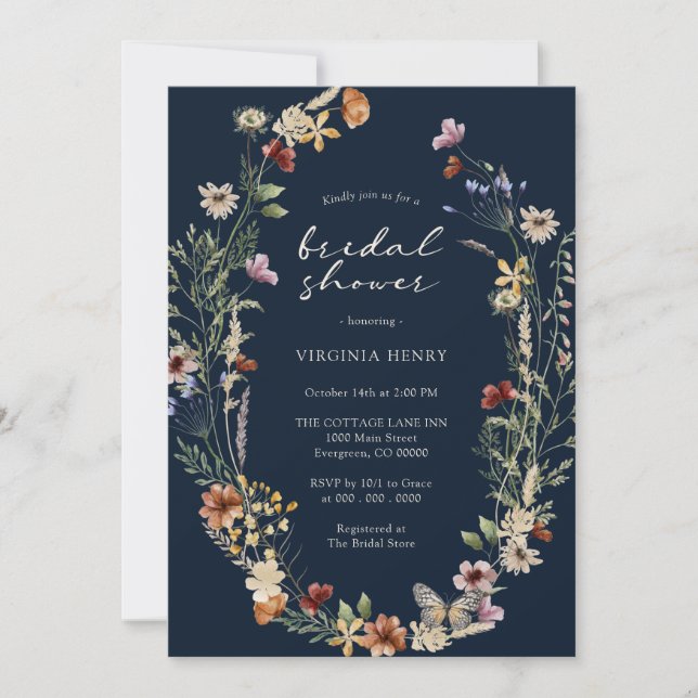 Navy Fall Boho Bridal Shower Invitation (Front)
