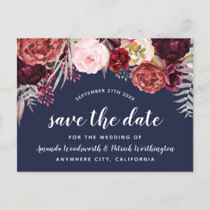 Navy Fall Marsala Blush Peony Save The Date Cards